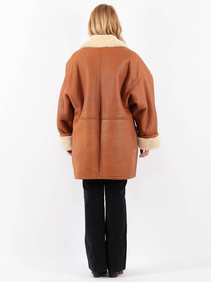 Vintage 80's Women Sheepskin Shearling Coat in BrownV9683