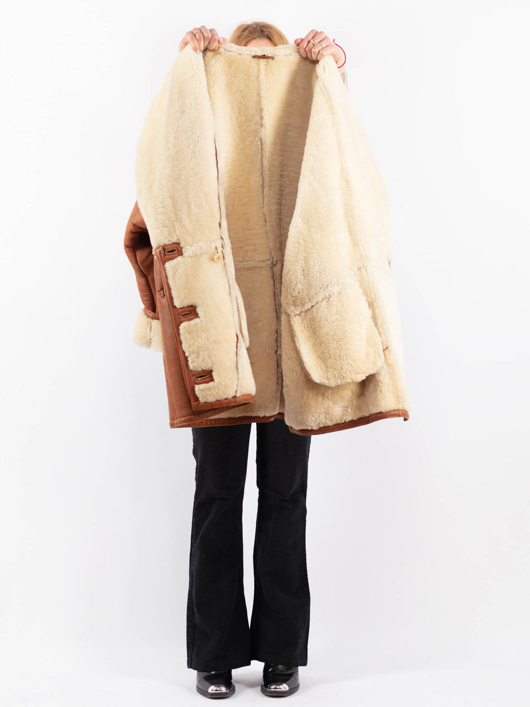 Vintage 80's Women Sheepskin Shearling Coat in BrownV9683