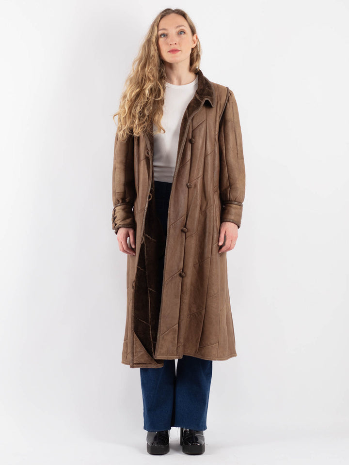 Vintage 80's Women Sheepskin Coat in BrownV9175