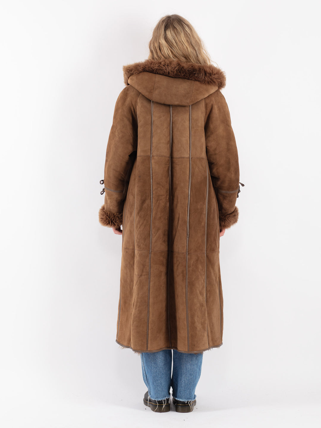 Vintage 80's Women Sheepskin Shearling Coat in Brown