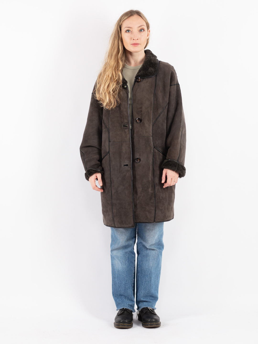 Vintage 80's Women Sheepskin Coat in Brown