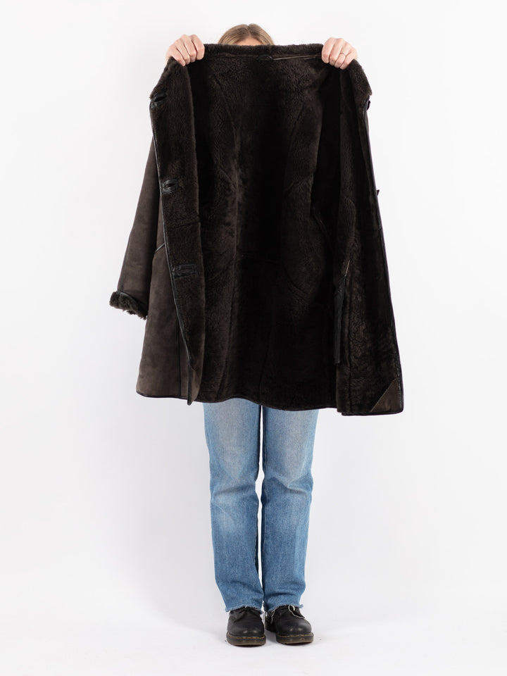 Vintage 80's Women Sheepskin Coat in Brown