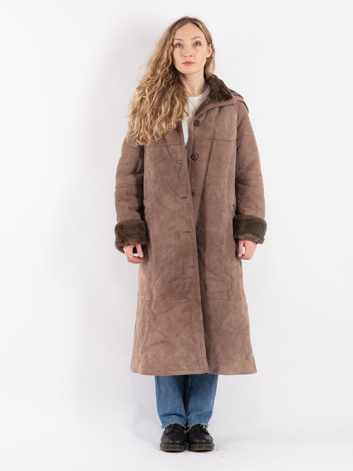 Vintage 80's Women Sheepskin Coat in Beige
