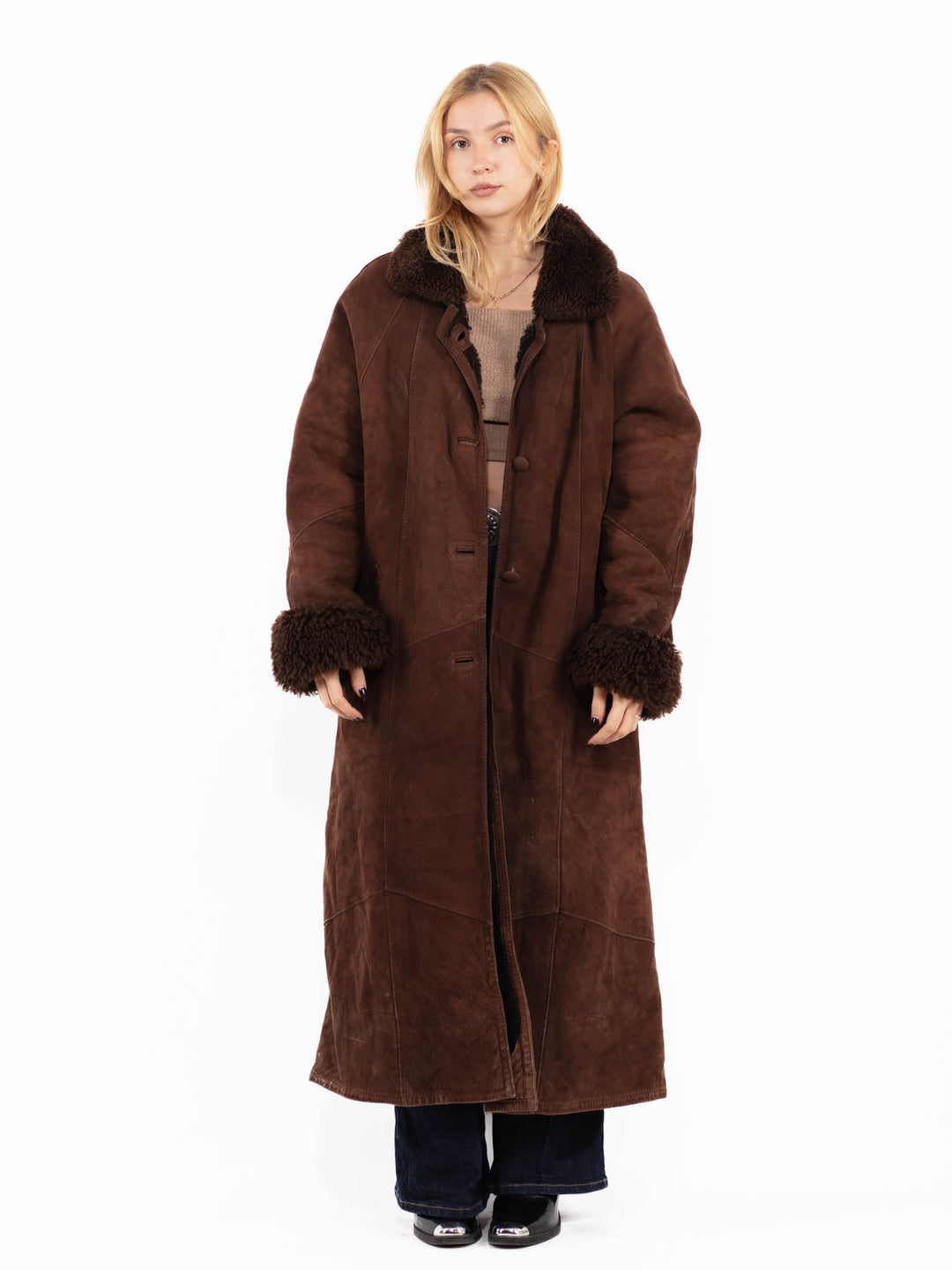 Vintage 80's Women Sheepskin Coat in BrownA0787