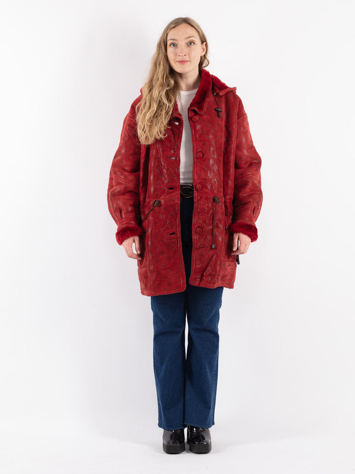 Vintage 80's Women Sheepskin Coat in Red