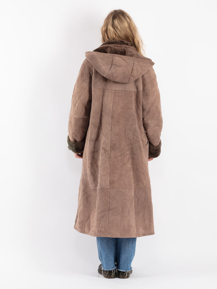 Vintage 80's Women Sheepskin Coat in Beige