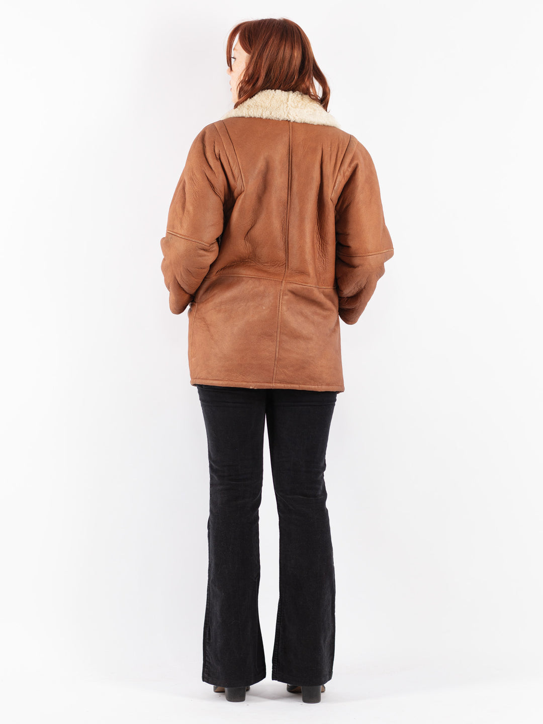 Vintage 80's Women Sheepskin Shearling Coat in Brown