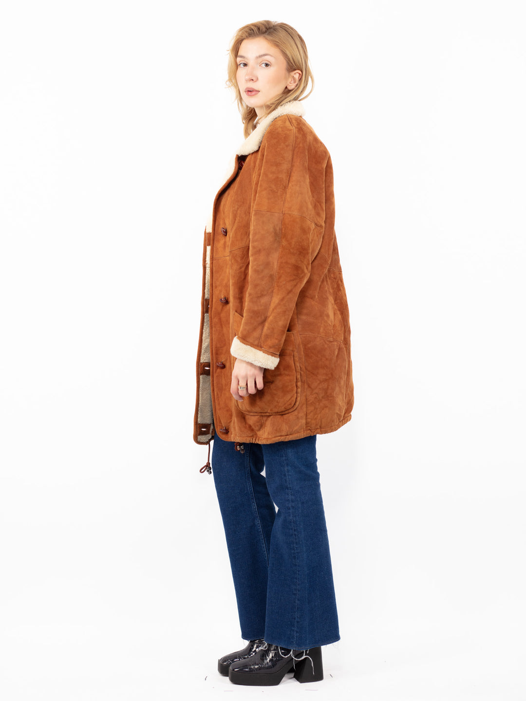 Vintage 80's Women Sheepskin Coat in Brown