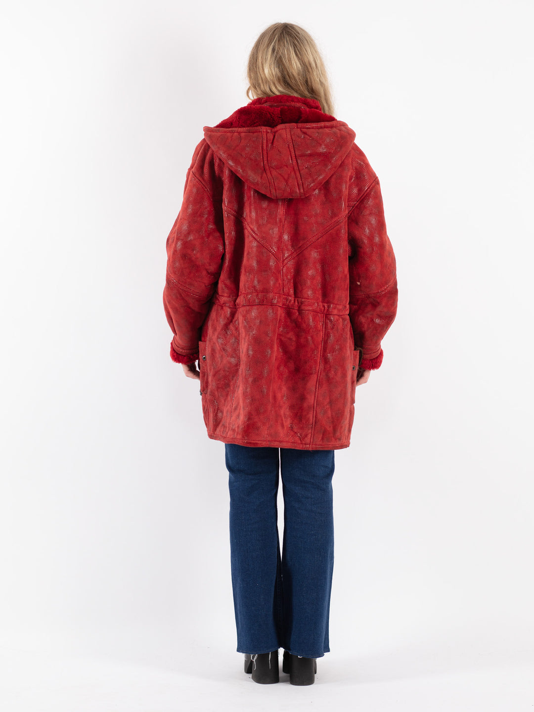 Vintage 80's Women Sheepskin Coat in Red