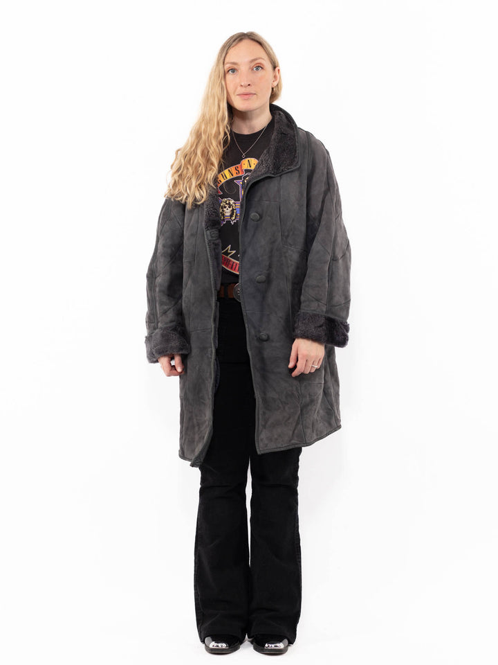 Vintage 80's Women Sheepskin Coat in GrayA0957