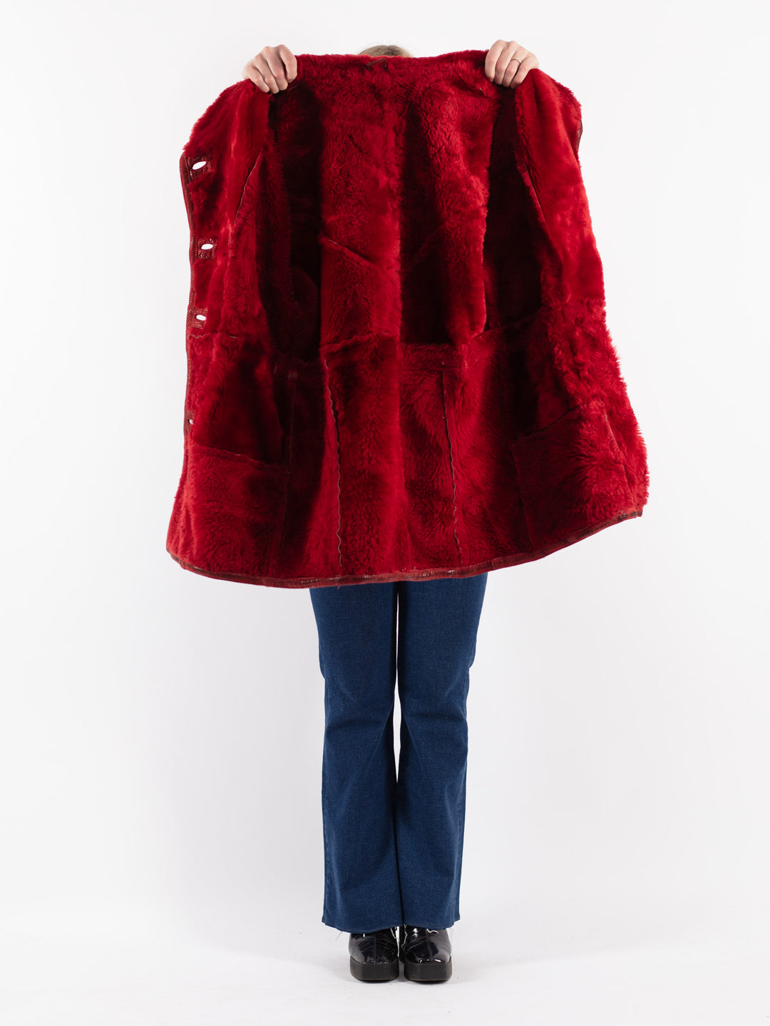 Vintage 80's Women Sheepskin Coat in Red