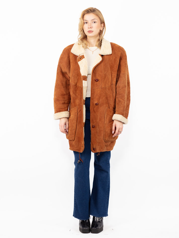 Vintage 80's Women Sheepskin Coat in Brown