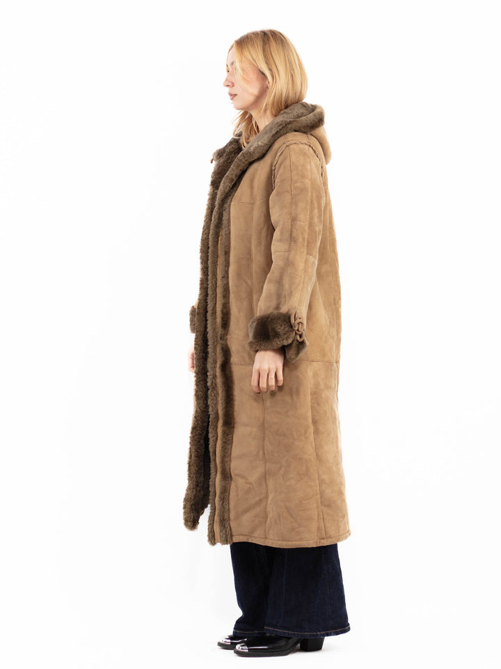 Vintage 80's Hooded Penny Lane Sheepskin Coat in Beige
