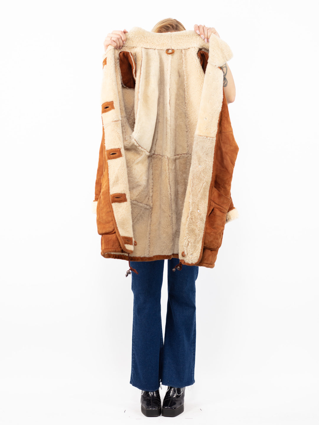 Vintage 80's Women Sheepskin Coat in Brown