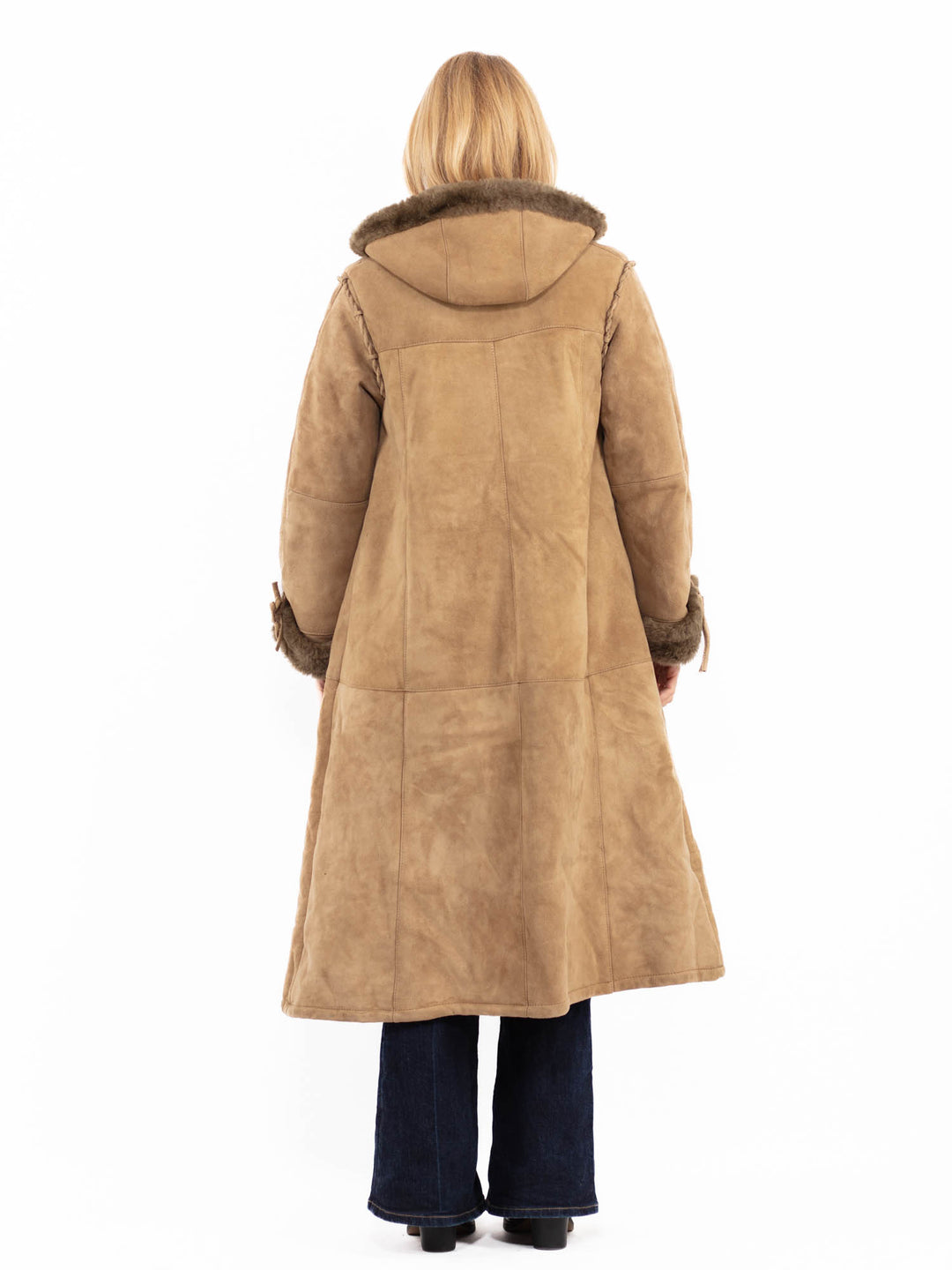 Vintage 80's Hooded Penny Lane Sheepskin Coat in Beige