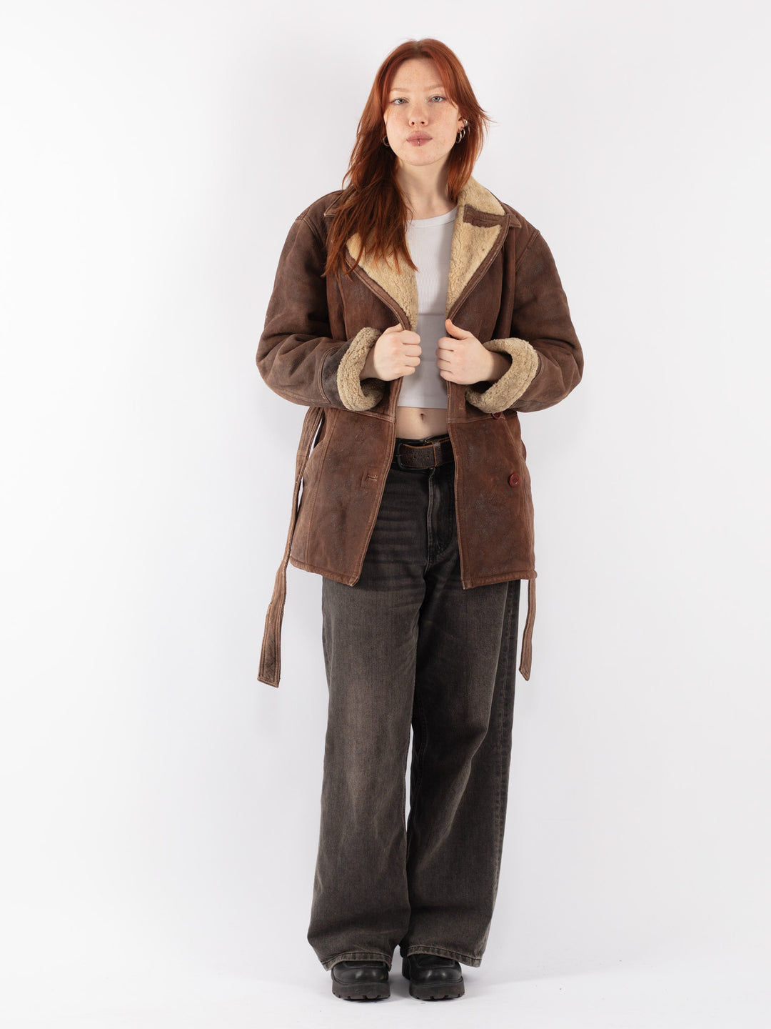 Vintage 80's Women Sheepskin Coat in BrownV8509