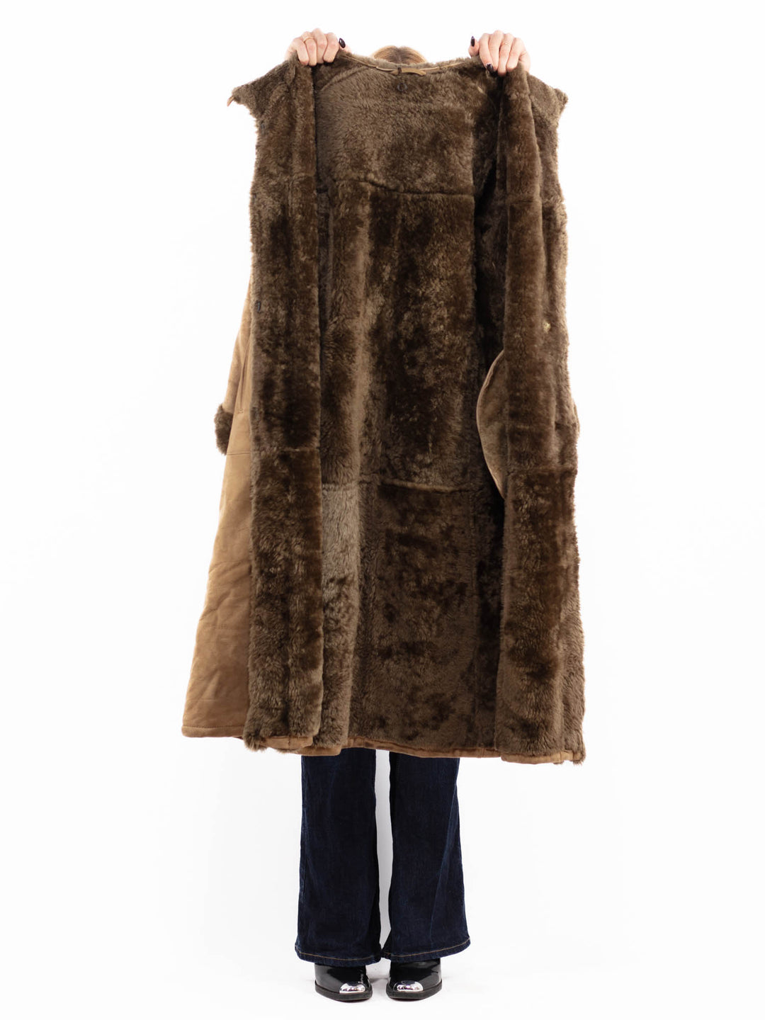 Vintage 80's Hooded Penny Lane Sheepskin Coat in Beige
