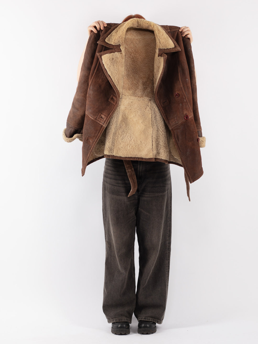 Vintage 80's Women Sheepskin Coat in BrownV8509