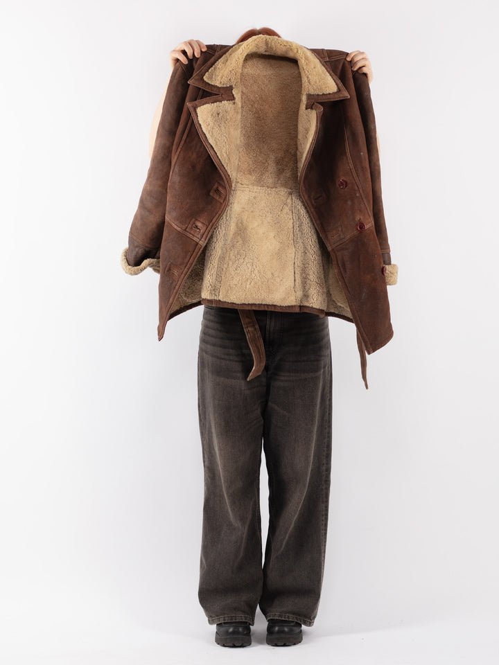 Vintage 80's Women Sheepskin Coat in BrownV8509