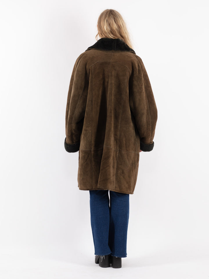 Vintage 80's Women Sheepskin Coat in Green