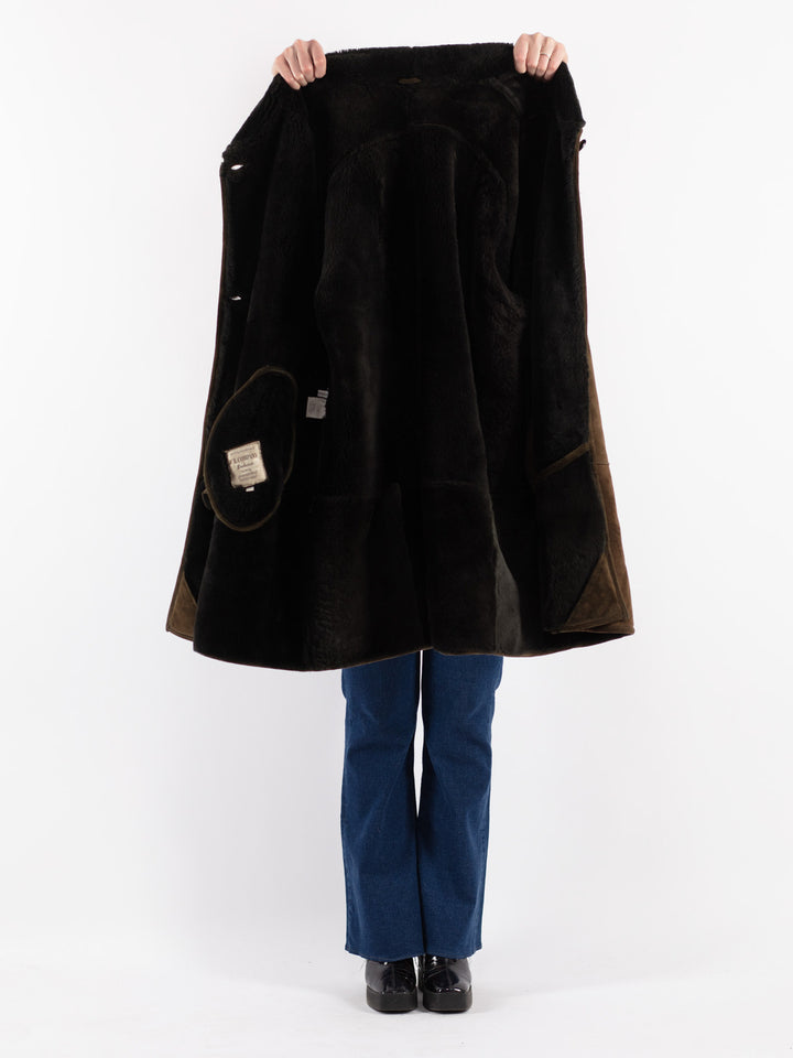 Vintage 80's Women Sheepskin Coat in Green