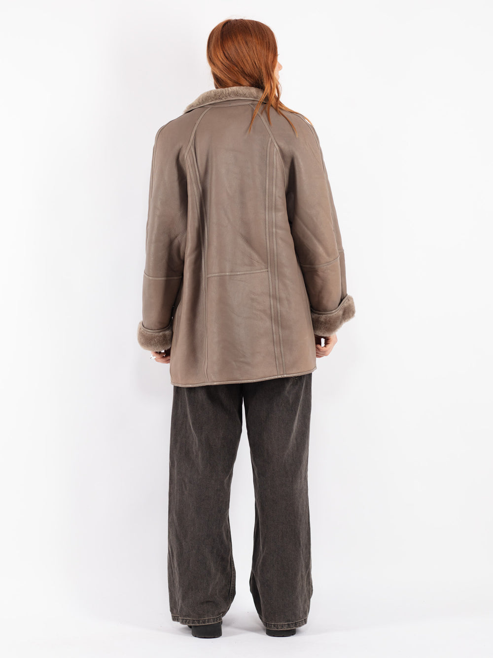 Vintage 80's Women Sheepskin Shearling Coat in Beige