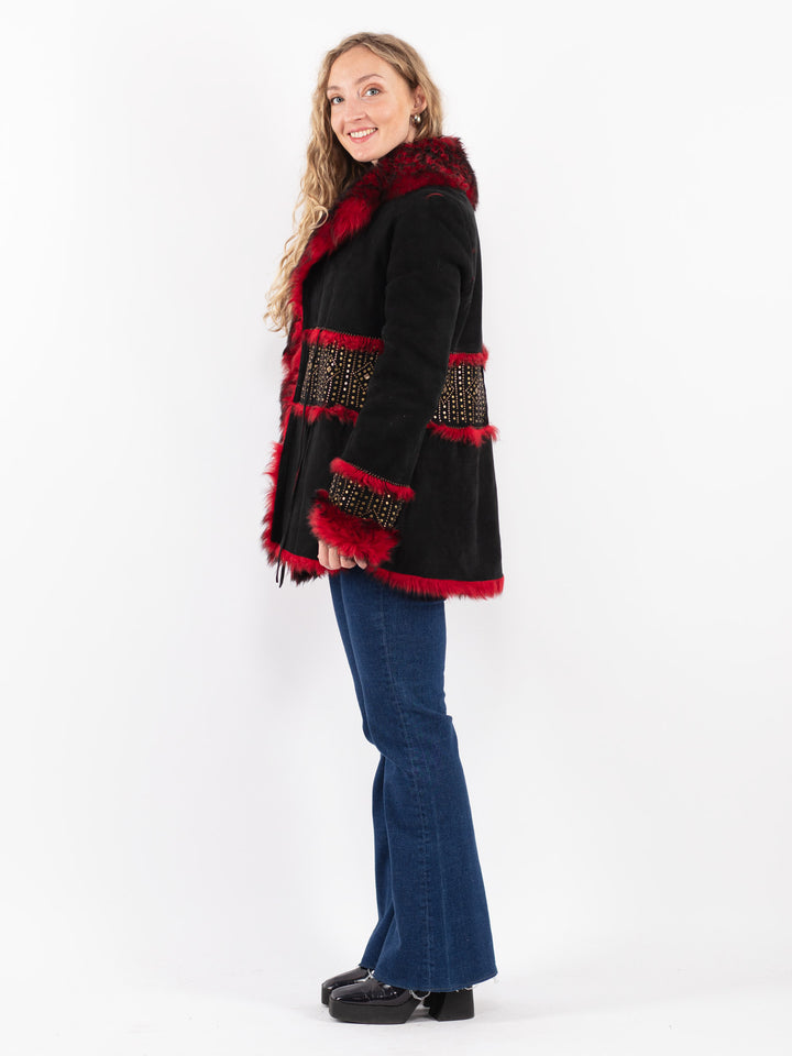 Vintage 80's Women Sheepskin Coat in Black