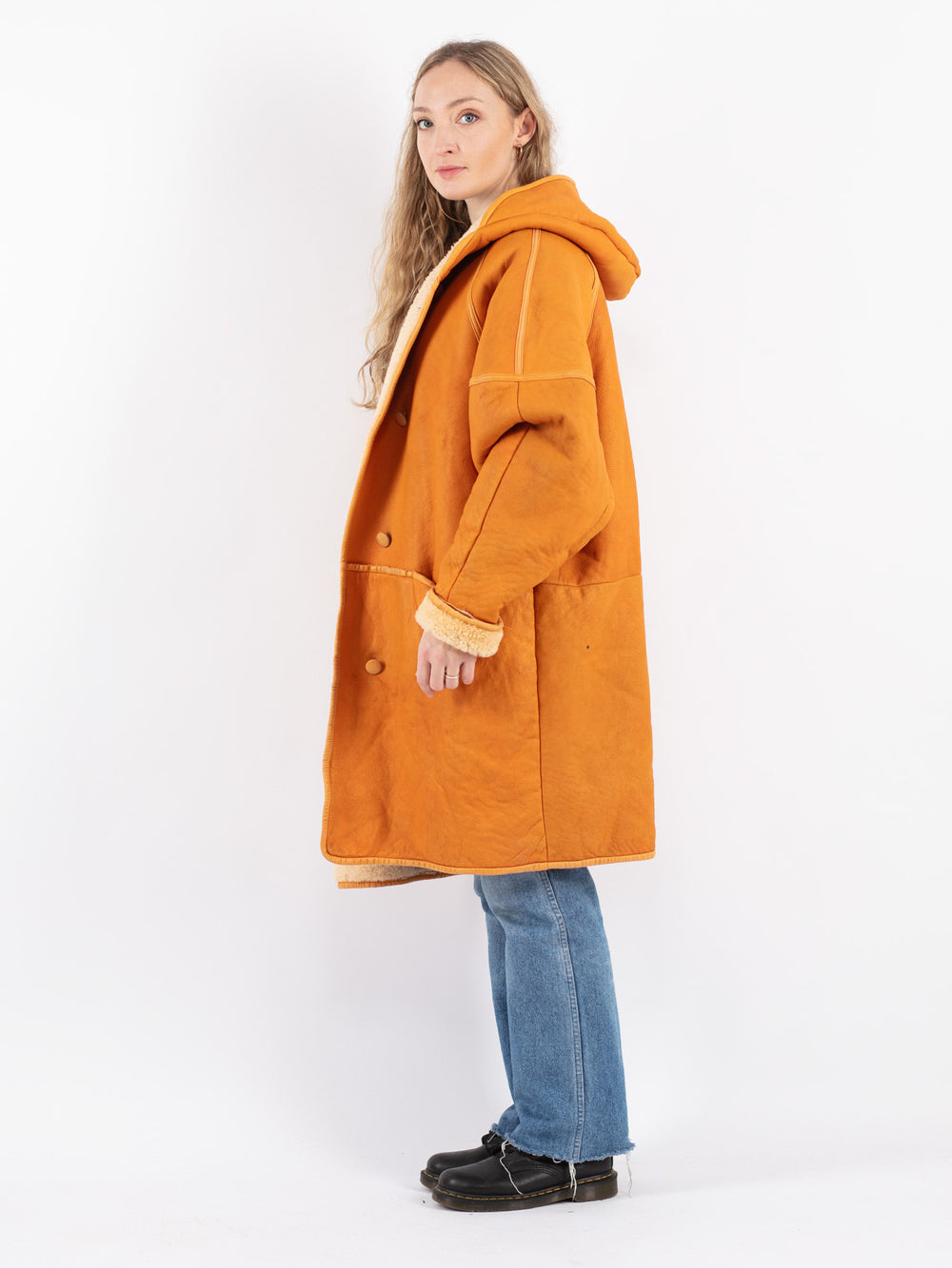 Vintage 80's Women Sheepskin Coat in Orange