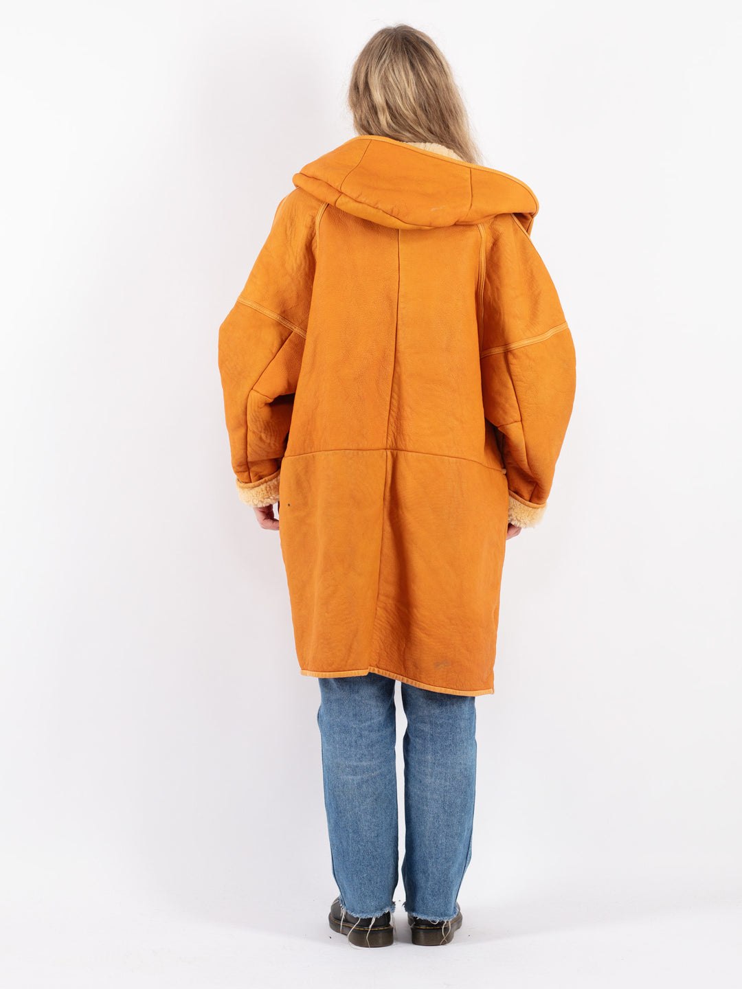Vintage 80's Women Sheepskin Coat in Orange