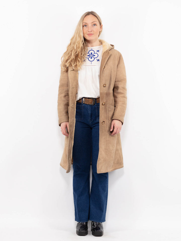 Vintage 80's Women Sheepskin Coat in BeigeA1064