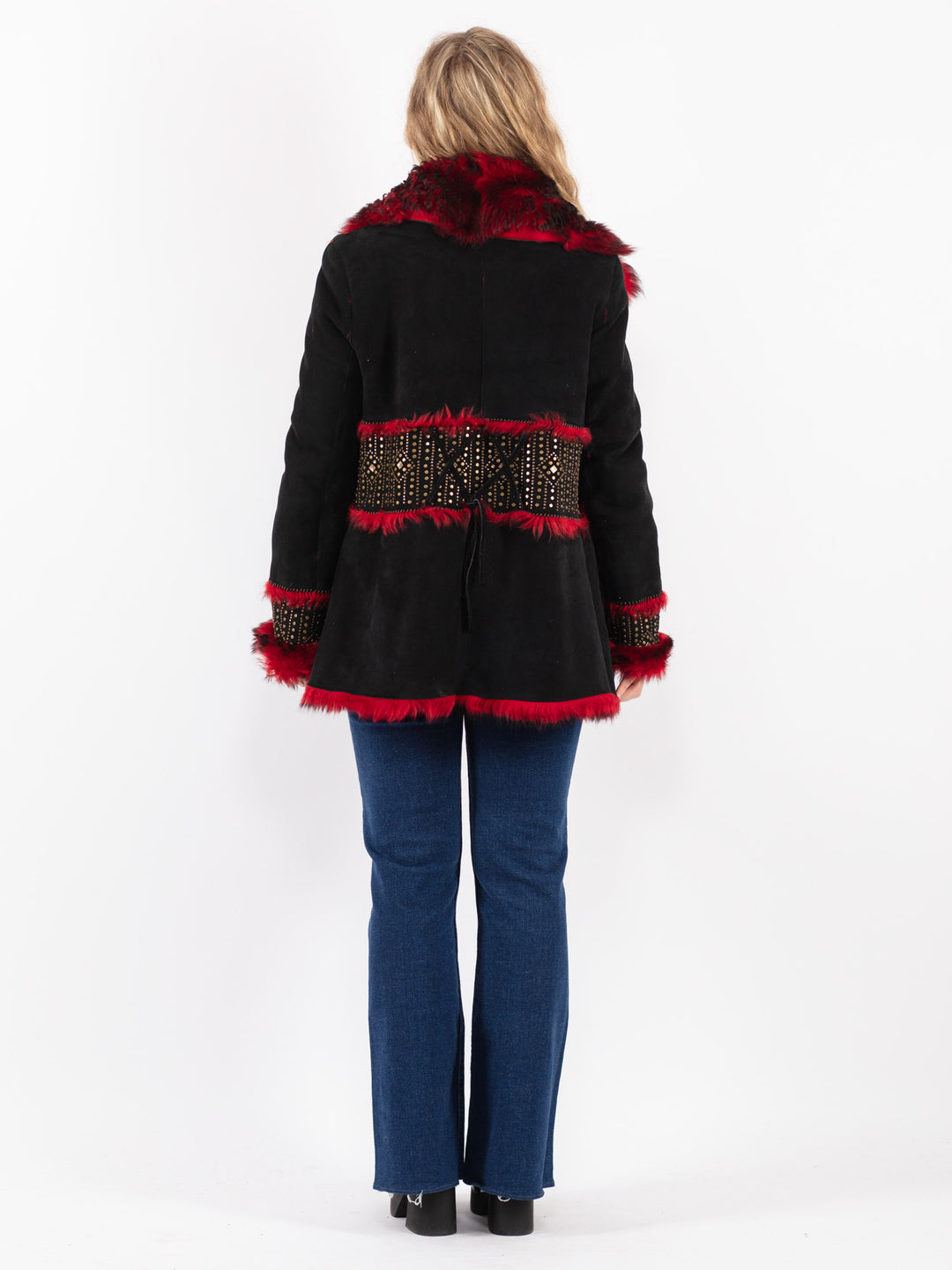 Vintage 80's Women Sheepskin Coat in Black