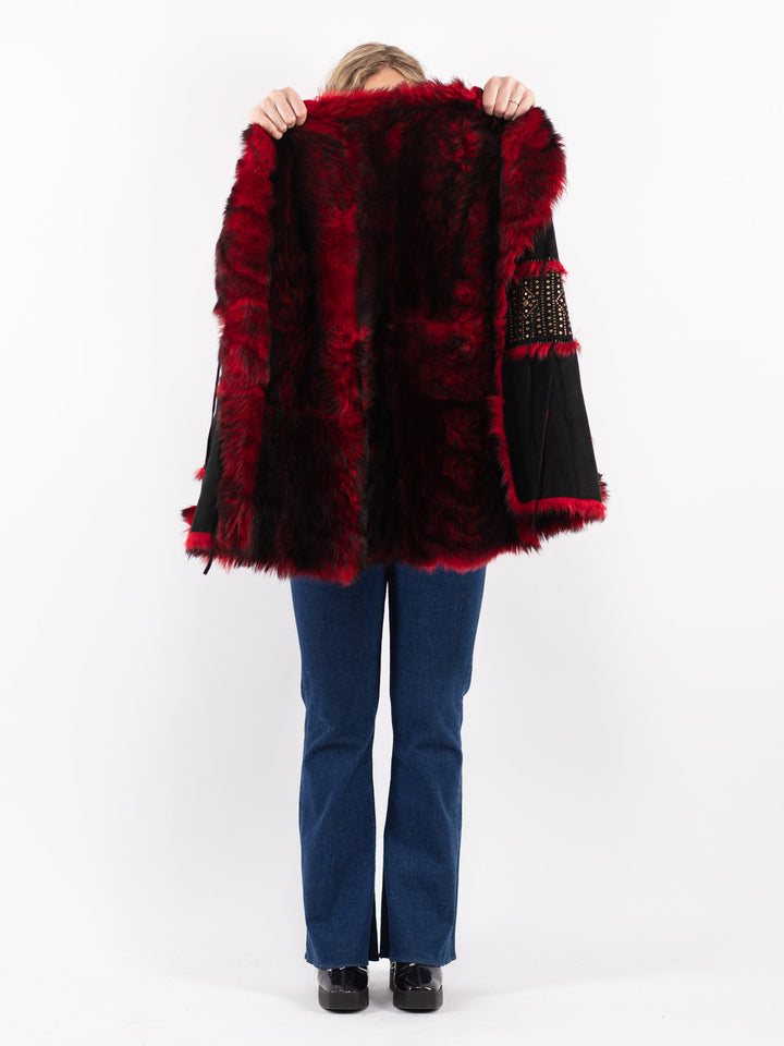 Vintage 80's Women Sheepskin Coat in Black