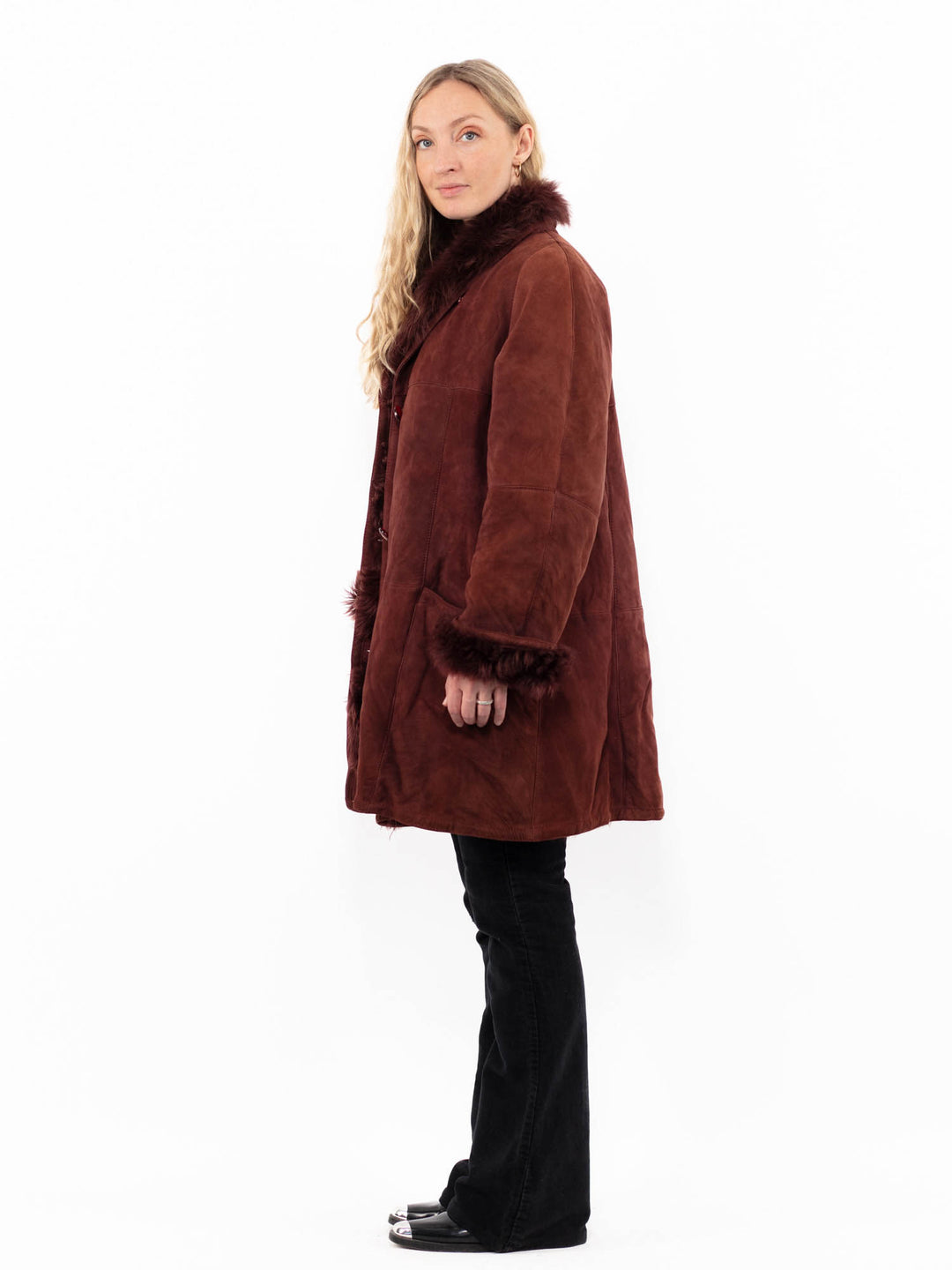 Vintage 80's Women Sheepskin Shearling Coat in BrownA0961