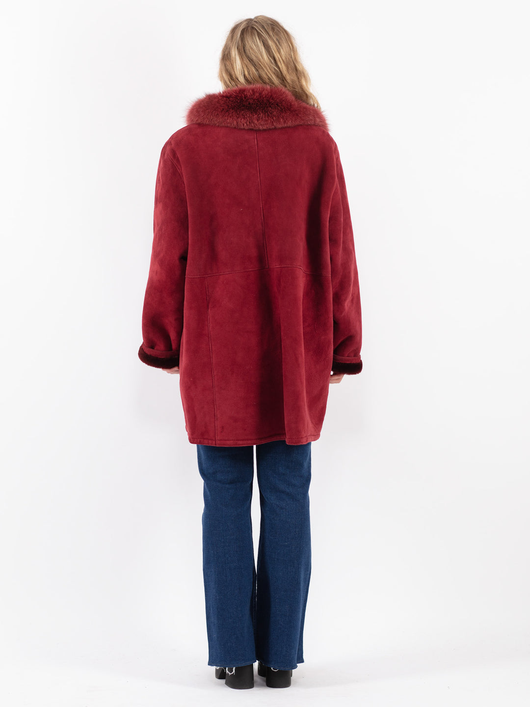 Vintage 80's Women Sheepskin Coat in Red