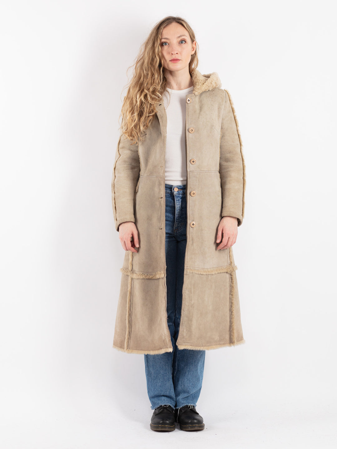 Vintage 80's Women Sheepskin Coat in BeigeV9076