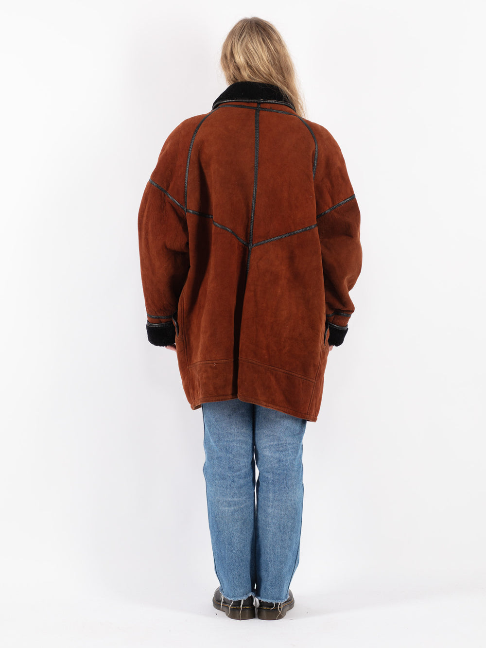 Vintage 80's Women Sheepskin Shearling Coat in Brown
