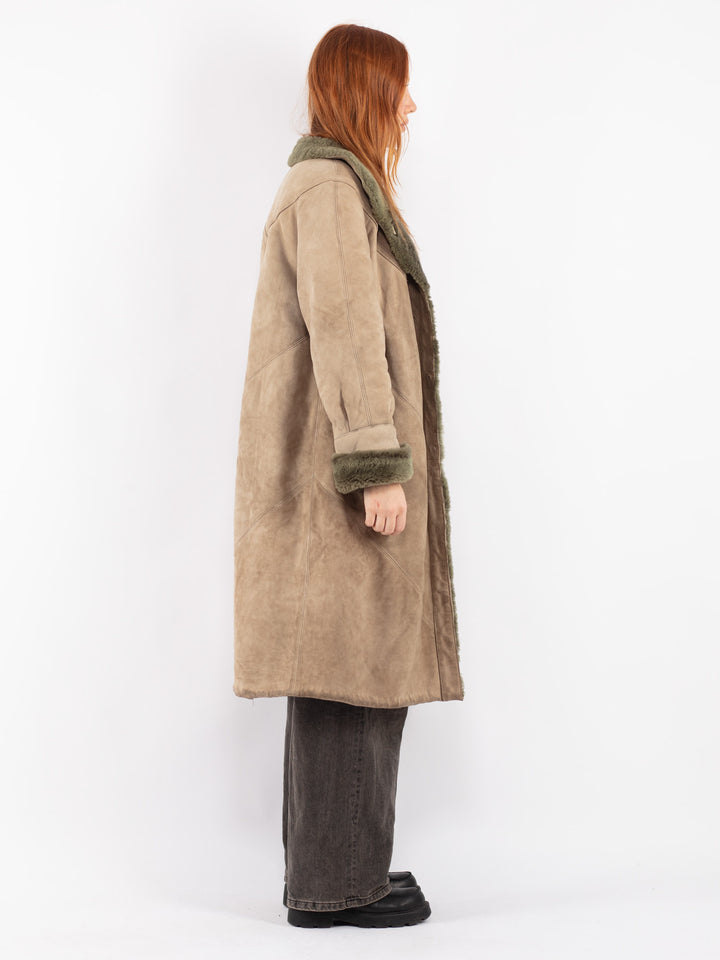 Vintage 80's Women Sheepskin Coat in Beige