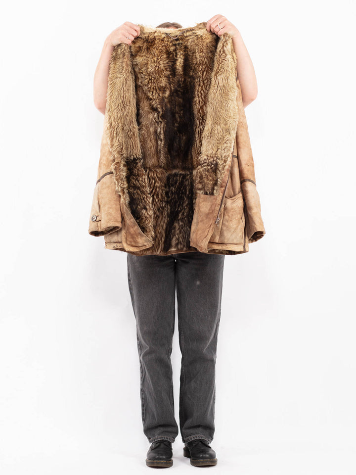 Vintage 80's Women Sheepskin Coat in BeigeA0686