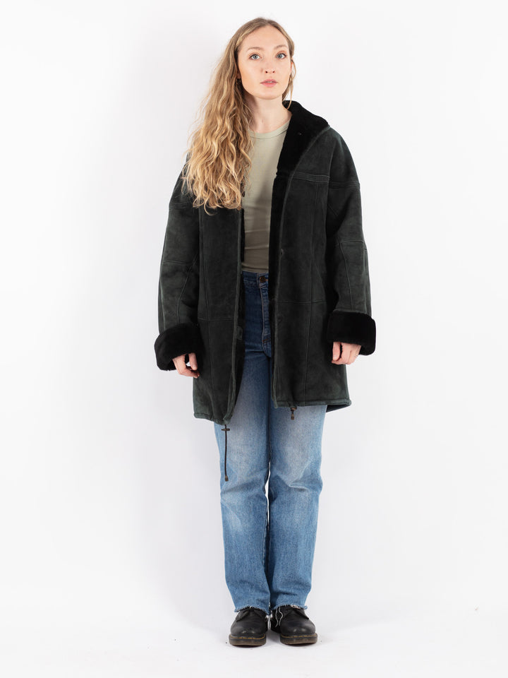 Vintage 80's Women Sheepskin Coat in Gray