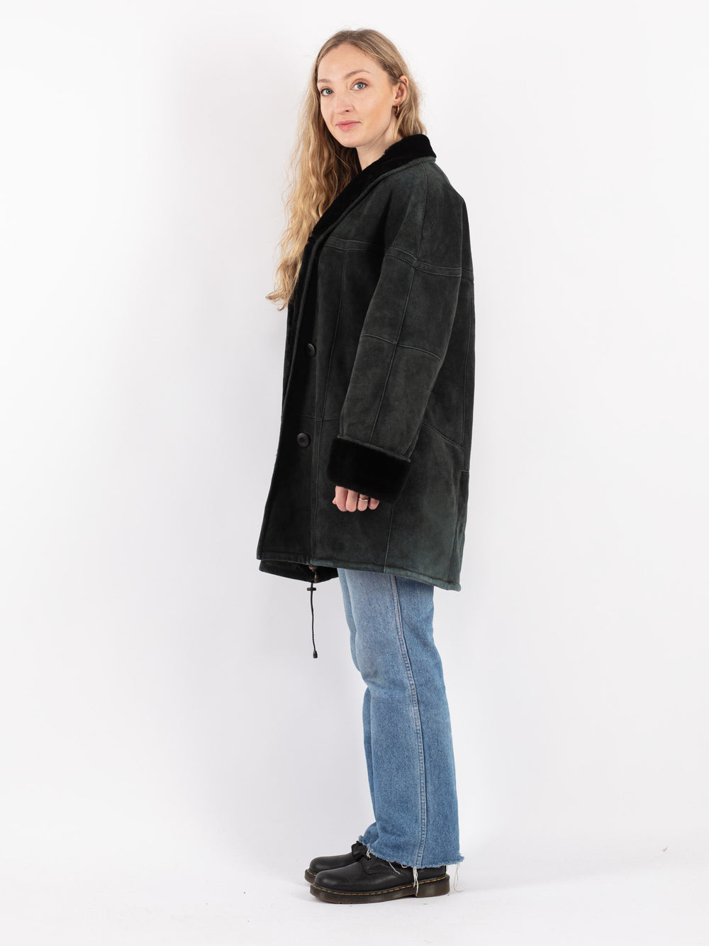 Vintage 80's Women Sheepskin Coat in Gray