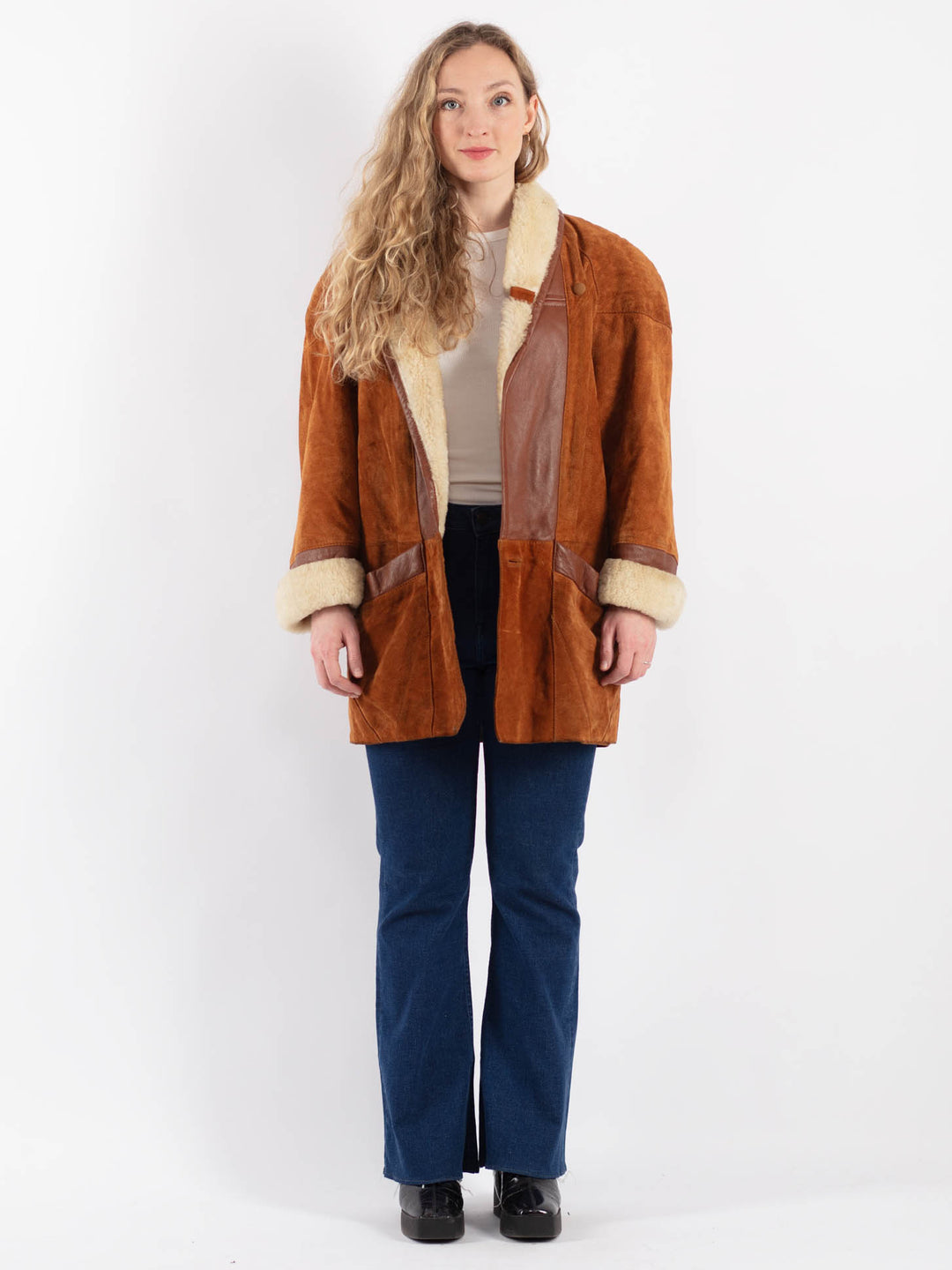 Vintage 80's Women Suede Coat in BrownV9184