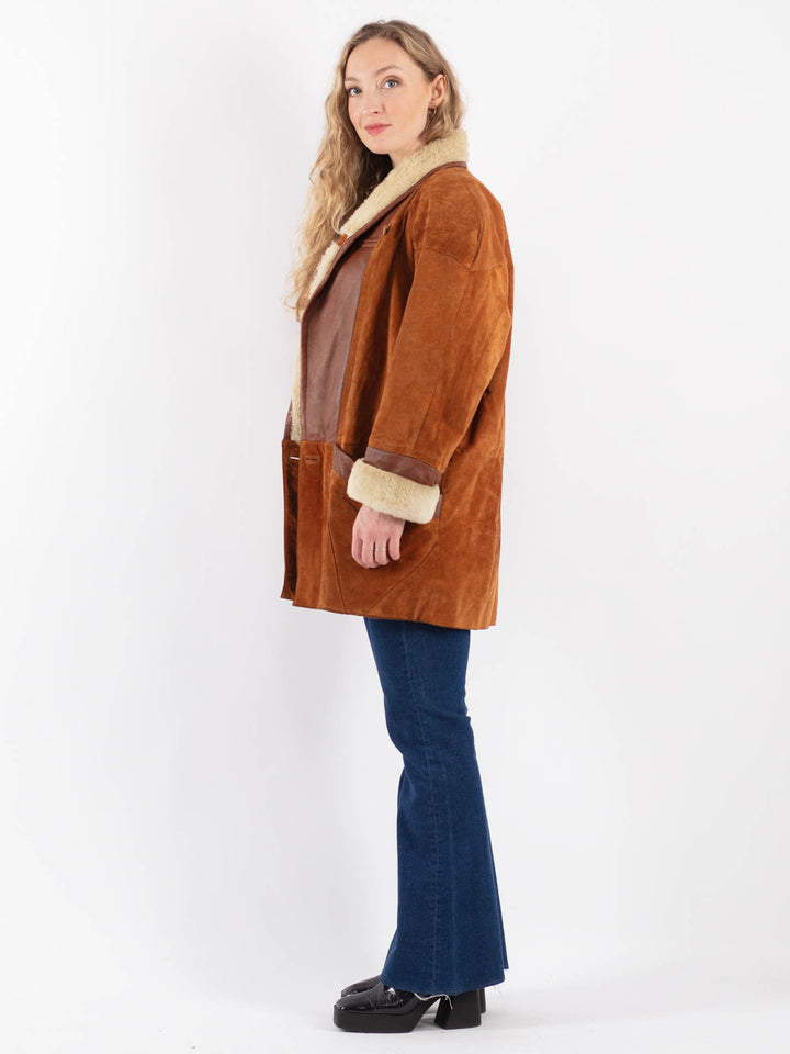 Vintage 80's Women Suede Coat in BrownV9184
