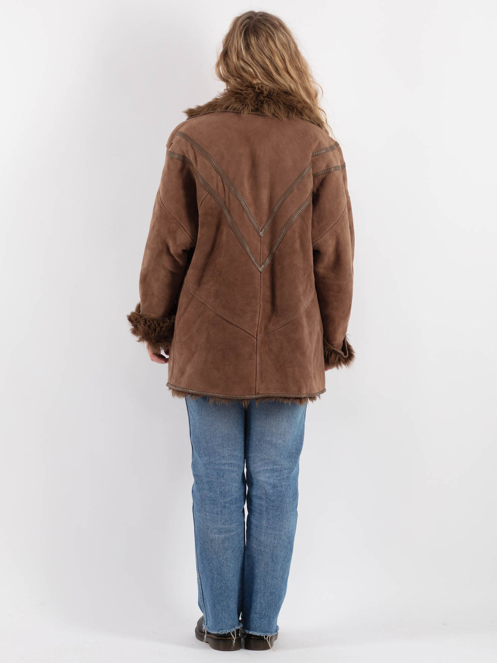 Vintage 80's Women Sheepskin Shearling Coat in BrownV9275
