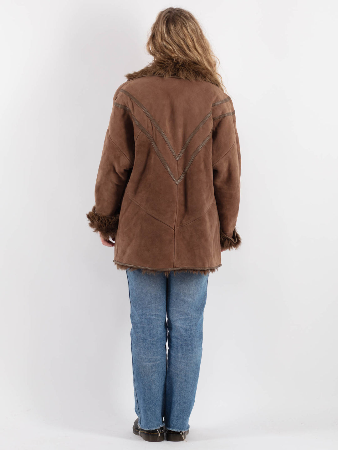 Vintage 80's Women Sheepskin Shearling Coat in BrownV9275