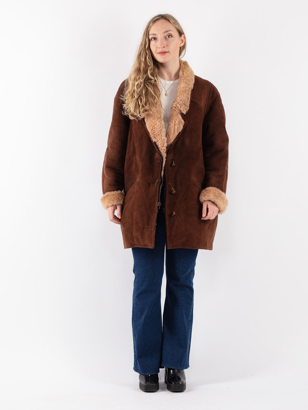 Vintage 80's Women Sheepskin Coat in Brown