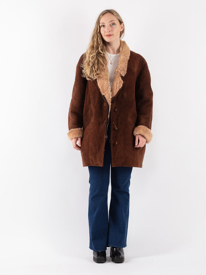 Vintage 80's Women Sheepskin Coat in Brown