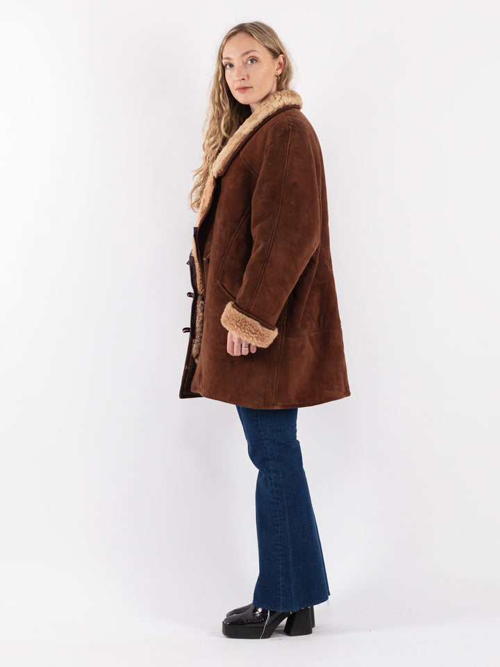Vintage 80's Women Sheepskin Coat in Brown