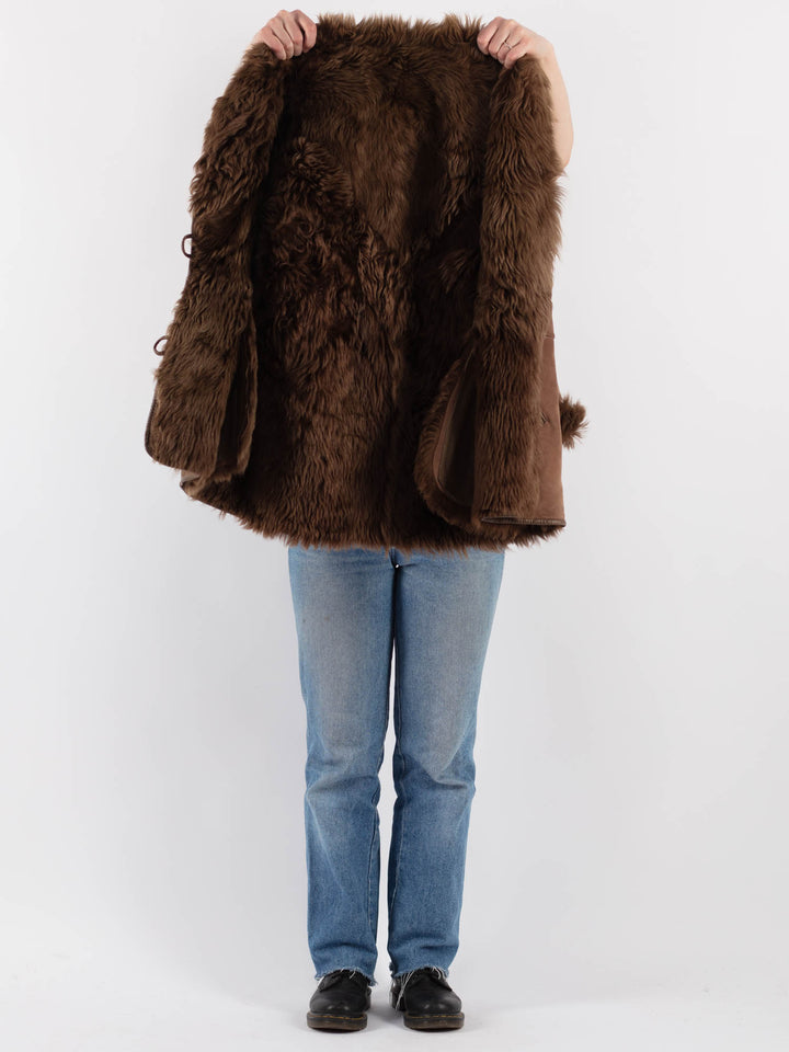 Vintage 80's Women Sheepskin Shearling Coat in BrownV9275