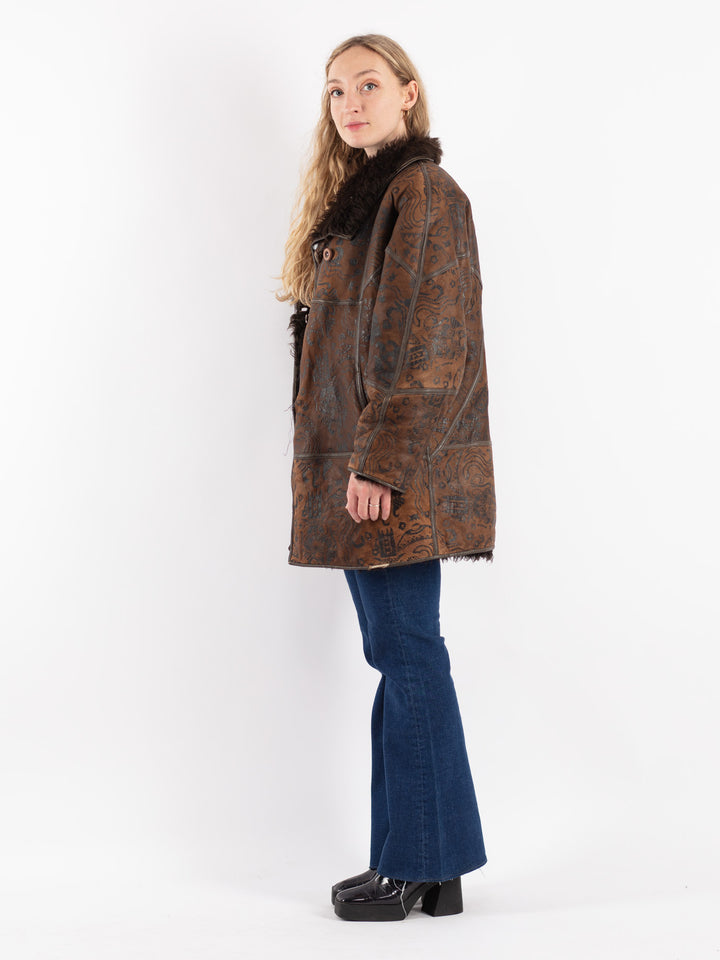 Vintage 80's Women Sheepskin Shearling Coat in BrownV8815