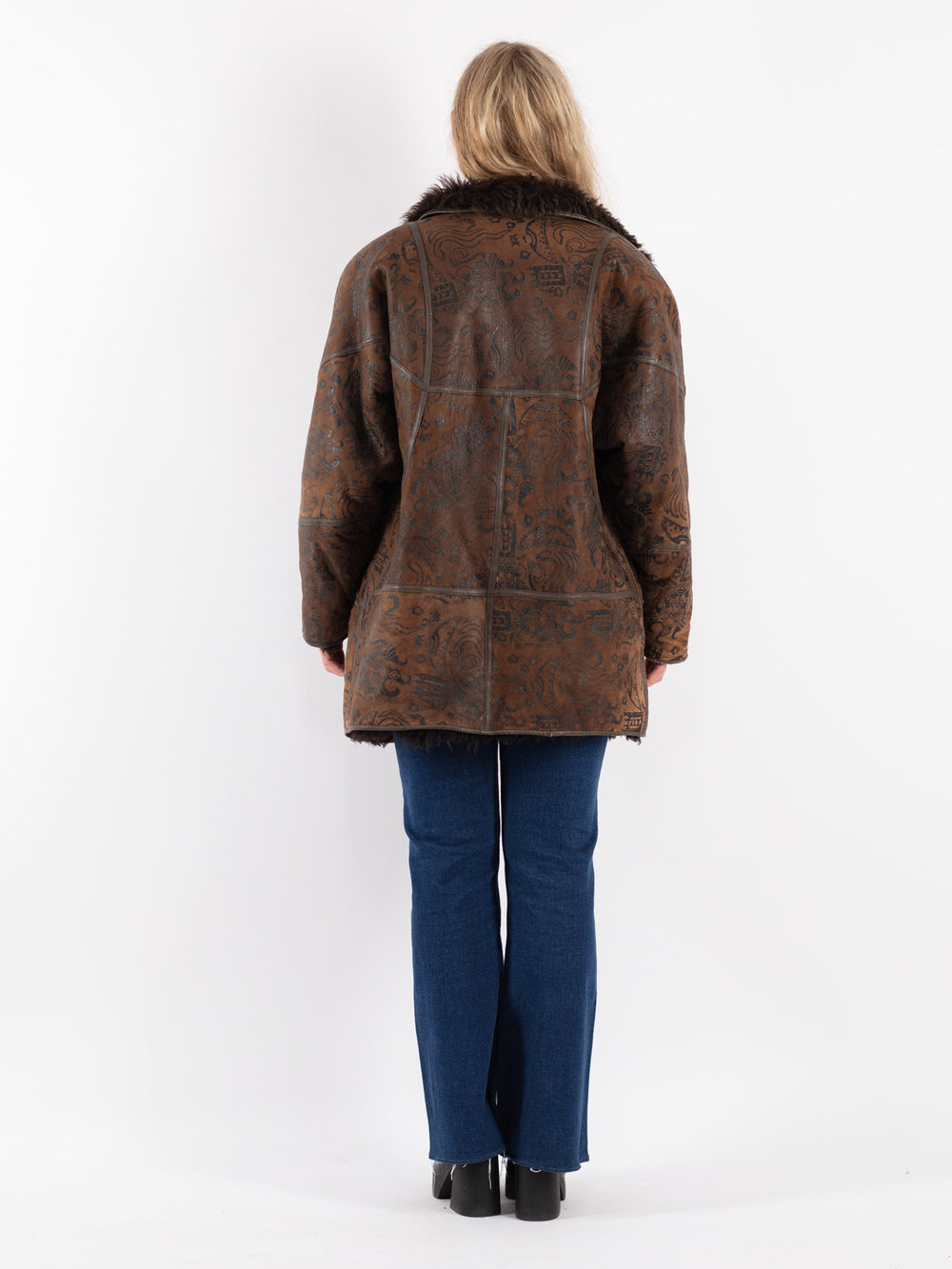 Vintage 80's Women Sheepskin Shearling Coat in BrownV8815